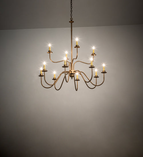 Meyda Lighting Ean 42" 12-Light 2-Tier Gold Metallic Chandelier With Ivory Faux Candlelight