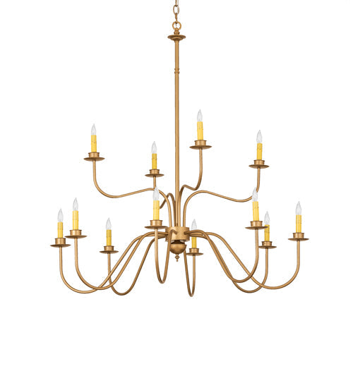Meyda Lighting Ean 42" 12-Light 2-Tier Gold Metallic Chandelier With Ivory Faux Candlelight