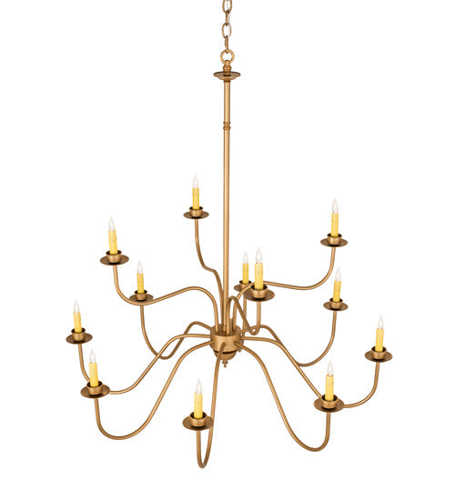 Meyda Lighting Ean 42" 12-Light 2-Tier Gold Metallic Chandelier With Ivory Faux Candlelight