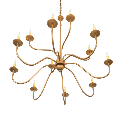 Meyda Lighting Ean 42" 12-Light 2-Tier Gold Metallic Chandelier With Ivory Faux Candlelight