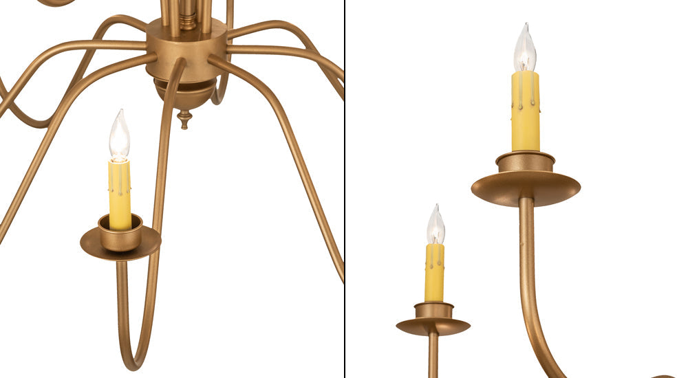 Meyda Lighting Ean 42" 12-Light 2-Tier Gold Metallic Chandelier With Ivory Faux Candlelight