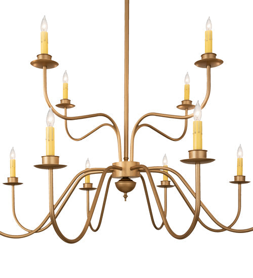 Meyda Lighting Ean 42" 12-Light 2-Tier Gold Metallic Chandelier With Ivory Faux Candlelight