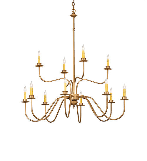 Meyda Lighting Ean 42" 12-Light 2-Tier Gold Metallic Chandelier With Ivory Faux Candlelight