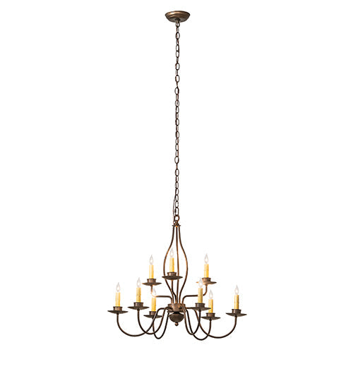 Meyda Lighting Earl 28" 9-Light Antique Copper Chandelier With Ivory Faux Candlelight