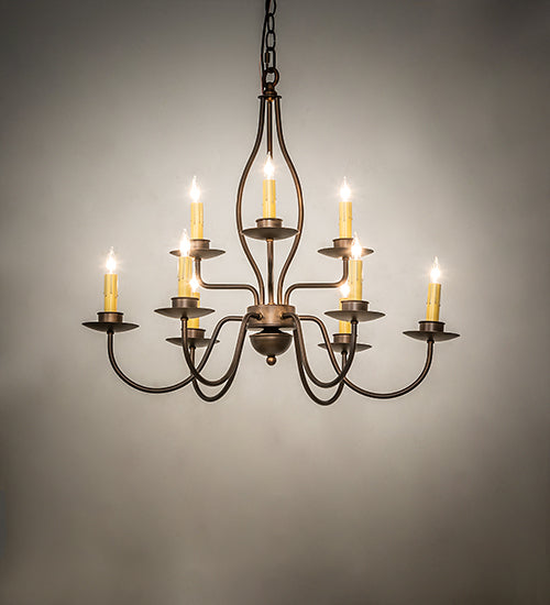 Meyda Lighting Earl 28" 9-Light Antique Copper Chandelier With Ivory Faux Candlelight
