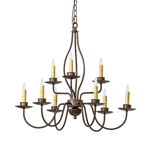 Meyda Lighting Earl 28" 9-Light Antique Copper Chandelier With Ivory Faux Candlelight