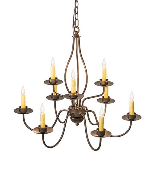 Meyda Lighting Earl 28" 9-Light Antique Copper Chandelier With Ivory Faux Candlelight