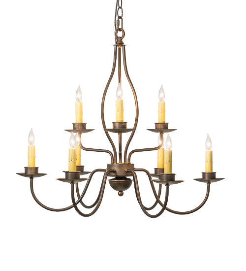 Meyda Lighting Earl 28" 9-Light Antique Copper Chandelier With Ivory Faux Candlelight