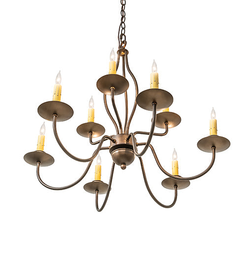 Meyda Lighting Earl 28" 9-Light Antique Copper Chandelier With Ivory Faux Candlelight