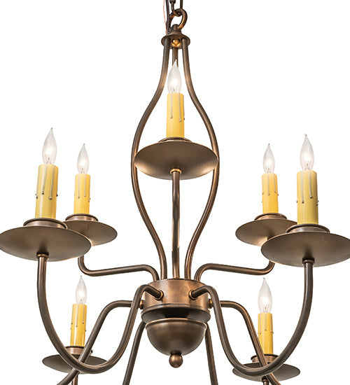 Meyda Lighting Earl 28" 9-Light Antique Copper Chandelier With Ivory Faux Candlelight