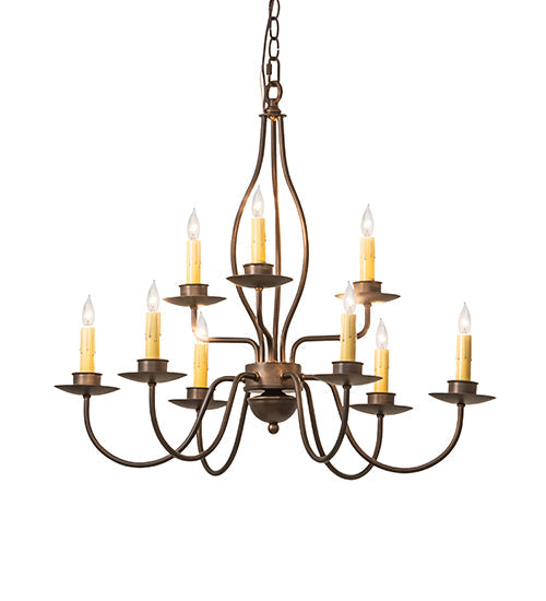 Meyda Lighting Earl 28" 9-Light Antique Copper Chandelier With Ivory Faux Candlelight