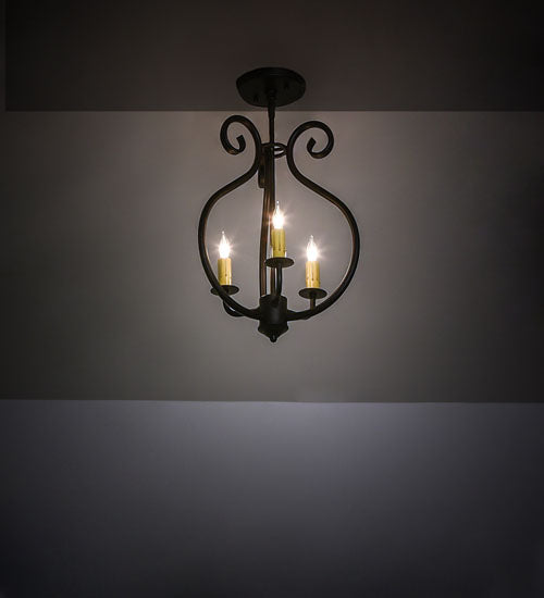 Meyda Lighting Easton 12" 3-Light Black Satin Wrought Iron Flush Mount Light With Ivory Faux Candlelight