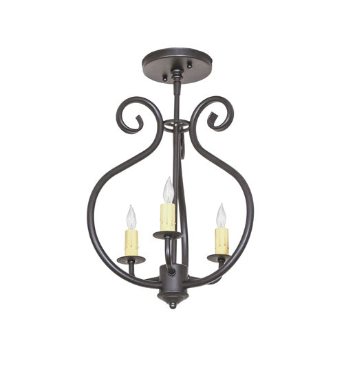 Meyda Lighting Easton 12" 3-Light Black Satin Wrought Iron Flush Mount Light With Ivory Faux Candlelight