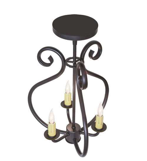 Meyda Lighting Easton 12" 3-Light Black Satin Wrought Iron Flush Mount Light With Ivory Faux Candlelight
