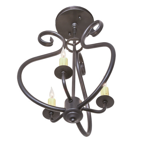 Meyda Lighting Easton 12" 3-Light Black Satin Wrought Iron Flush Mount Light With Ivory Faux Candlelight
