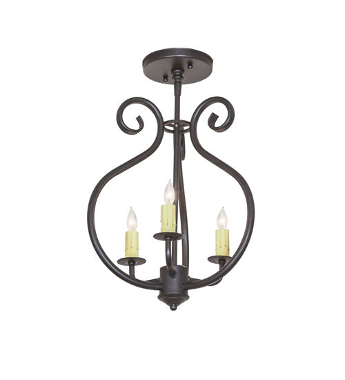 Meyda Lighting Easton 12" 3-Light Black Satin Wrought Iron Flush Mount Light With Ivory Faux Candlelight