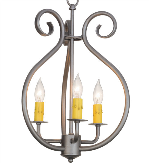 Meyda Lighting Easton 12" 3-Light Blackened Pewter Pendant Light With Ivory Faux Candlelight