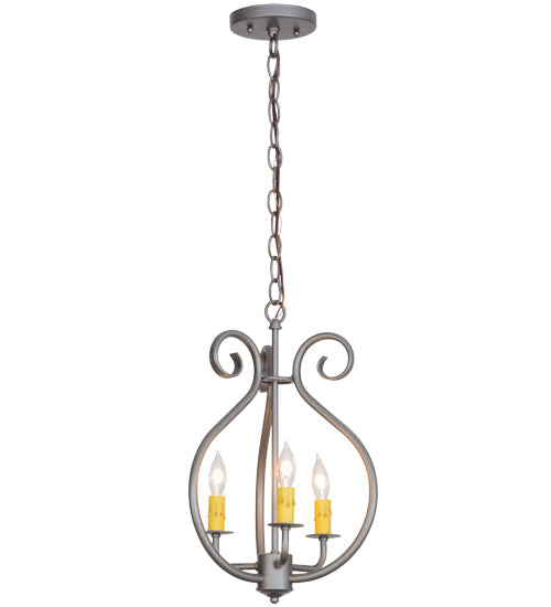 Meyda Lighting Easton 12" 3-Light Blackened Pewter Pendant Light With Ivory Faux Candlelight