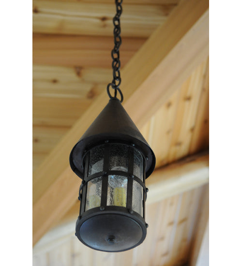 Meyda Lighting Eastwick 8" Hand Wrought Iron Pendant Light With Clear Seeded Shade Glass