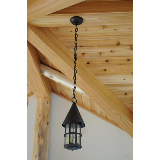 Meyda Lighting Eastwick 8" Hand Wrought Iron Pendant Light With Clear Seeded Shade Glass