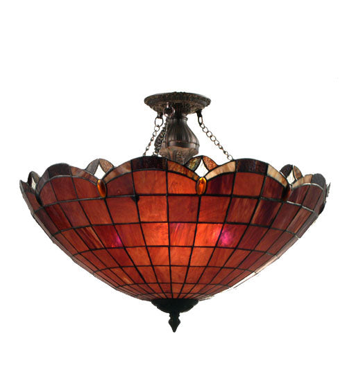 Meyda Lighting Elan 24" 3-Light Verdi Washed Ebony Semi-flush Mount Ceiling Light With Raspberry Garned Stained Shade Glass