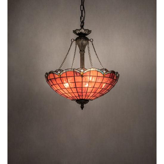 Meyda Lighting Elan 29" 3-Light Antique Inverted Pendant Light With Violet Shade Glass