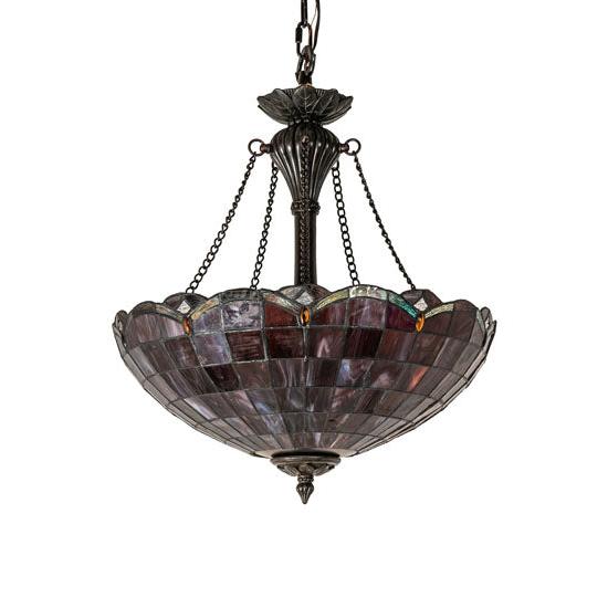 Meyda Lighting Elan 29" 3-Light Antique Inverted Pendant Light With Violet Shade Glass