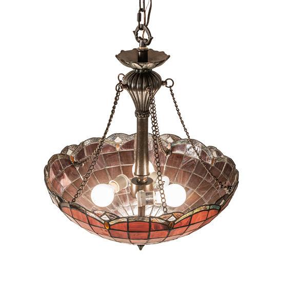 Meyda Lighting Elan 29" 3-Light Antique Inverted Pendant Light With Violet Shade Glass
