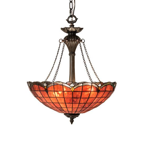 Meyda Lighting Elan 29" 3-Light Antique Inverted Pendant Light With Violet Shade Glass