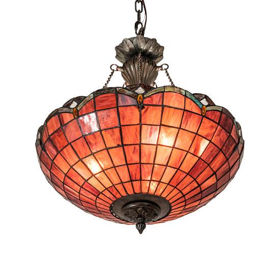 Meyda Lighting Elan 29" 3-Light Antique Inverted Pendant Light With Violet Shade Glass