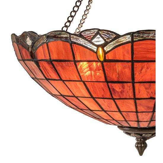 Meyda Lighting Elan 29" 3-Light Antique Inverted Pendant Light With Violet Shade Glass