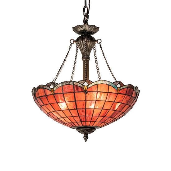 Meyda Lighting Elan 29" 3-Light Antique Inverted Pendant Light With Violet Shade Glass