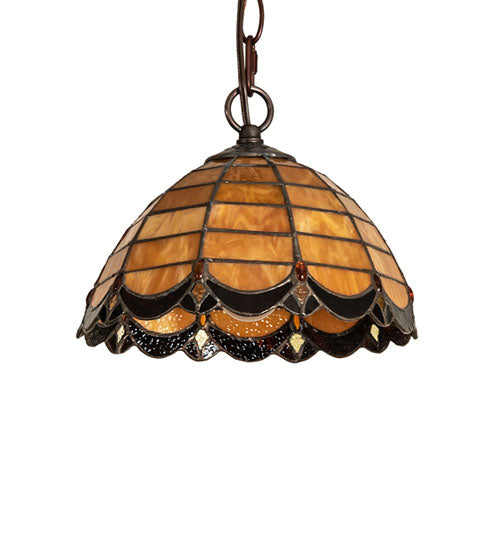 Meyda Lighting Elan 9" Mahogany Bronze Pendant Light With Amber & Brown Shade Glass