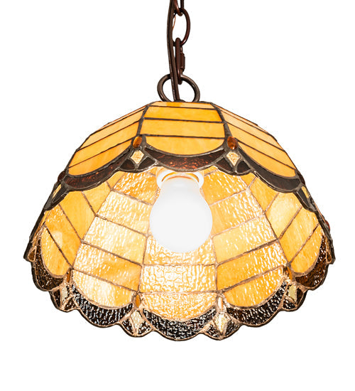 Meyda Lighting Elan 9" Mahogany Bronze Pendant Light With Amber & Brown Shade Glass