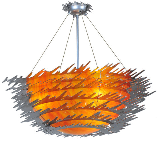 Meyda Lighting Electric Sunset 39" 3-Light Extreme Chrome Semi-flush Mount Ceiling Light With Flame Idalight Shade Glass