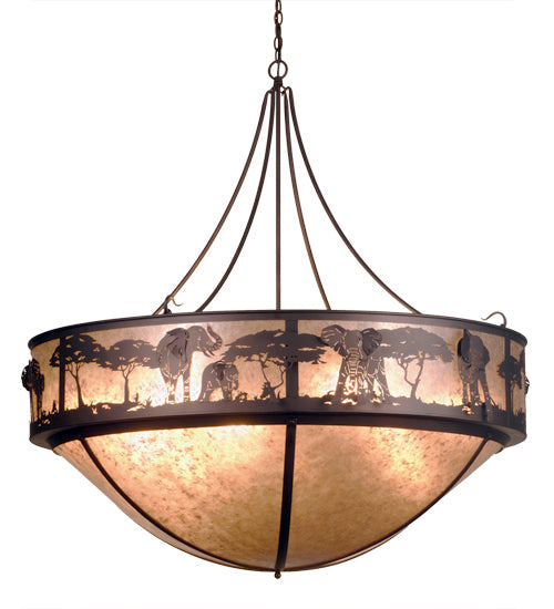 Meyda Lighting Elephant 54" 12-Light Cinnamon Coffee Metallic Inverted Pendant Light With Silver Mica Shade Glass