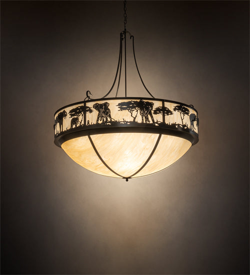 Meyda Lighting Elephant 54" 12-Light Timeless Bronze Inverted Pendant Light With Beige Sahara Taupe Idalight Shade