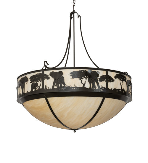 Meyda Lighting Elephant 54" 12-Light Timeless Bronze Inverted Pendant Light With Beige Sahara Taupe Idalight Shade