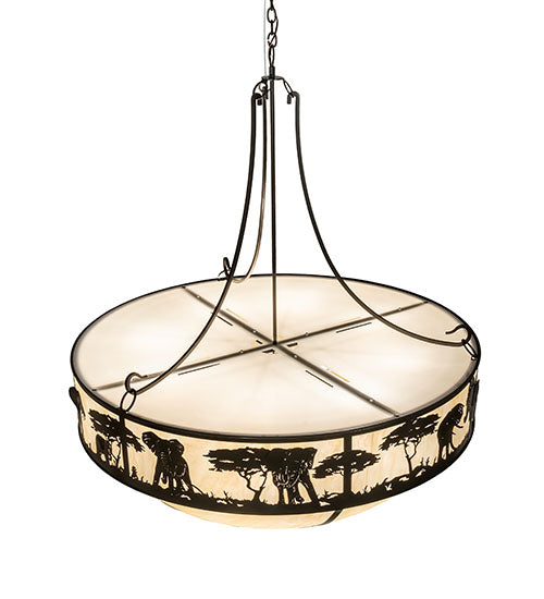 Meyda Lighting Elephant 54" 12-Light Timeless Bronze Inverted Pendant Light With Beige Sahara Taupe Idalight Shade