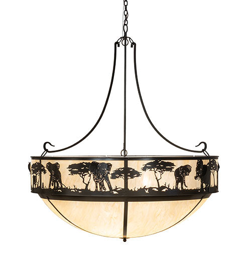 Meyda Lighting Elephant 54" 12-Light Timeless Bronze Inverted Pendant Light With Beige Sahara Taupe Idalight Shade