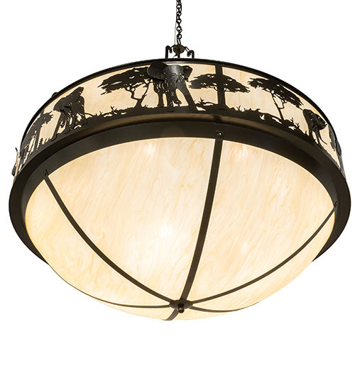 Meyda Lighting Elephant 54" 12-Light Timeless Bronze Inverted Pendant Light With Beige Sahara Taupe Idalight Shade