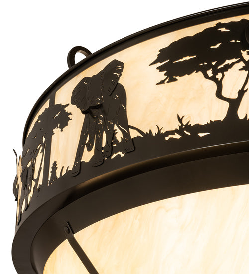 Meyda Lighting Elephant 54" 12-Light Timeless Bronze Inverted Pendant Light With Beige Sahara Taupe Idalight Shade