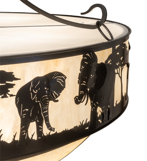 Meyda Lighting Elephant 54" 12-Light Timeless Bronze Inverted Pendant Light With Beige Sahara Taupe Idalight Shade
