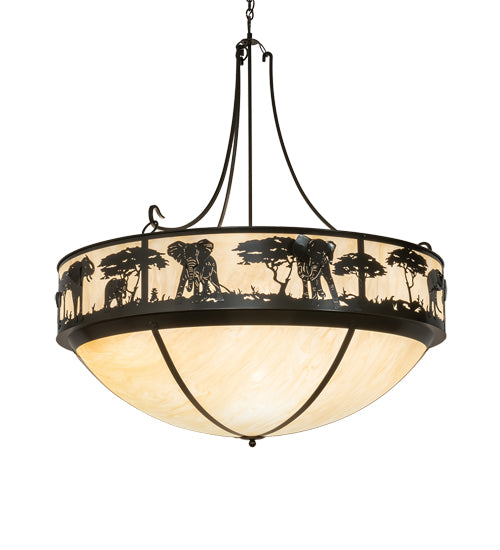 Meyda Lighting Elephant 54" 12-Light Timeless Bronze Inverted Pendant Light With Beige Sahara Taupe Idalight Shade