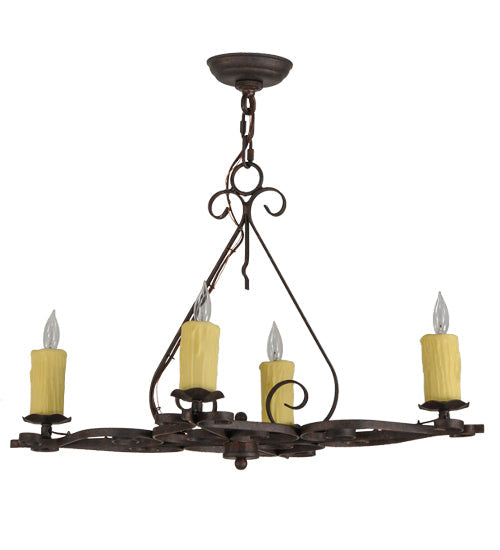 Meyda Lighting Elianna 28" 4-Light Cajun Spice Chandelier With Amber Faux Candlelight