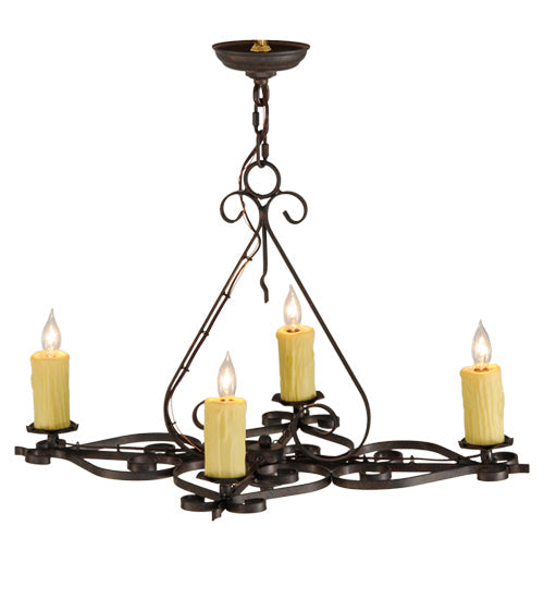 Meyda Lighting Elianna 28" 4-Light Cajun Spice Chandelier With Amber Faux Candlelight