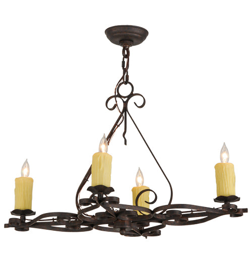 Meyda Lighting Elianna 28" 4-Light Cajun Spice Chandelier With Amber Faux Candlelight