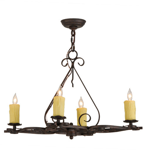 Meyda Lighting Elianna 28" 4-Light Cajun Spice Chandelier With Amber Faux Candlelight