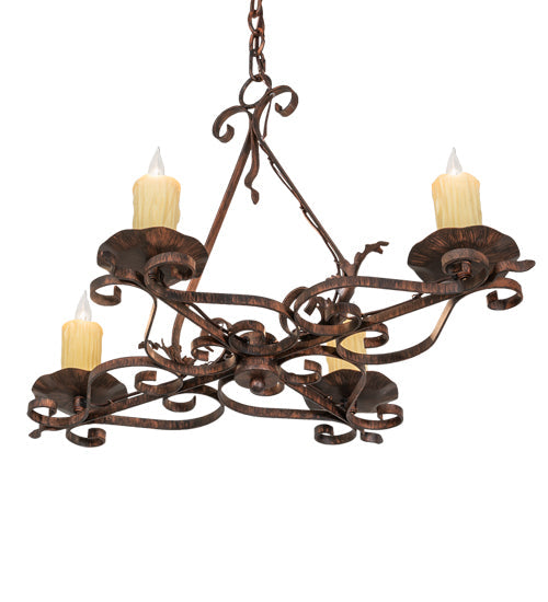 Meyda Lighting Elianna 28" 4-Light Cimarron Bronze Island Chandelier With Ivory Faux Candlelight