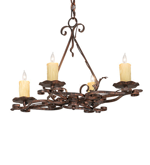 Meyda Lighting Elianna 28" 4-Light Cimarron Bronze Island Chandelier With Ivory Faux Candlelight